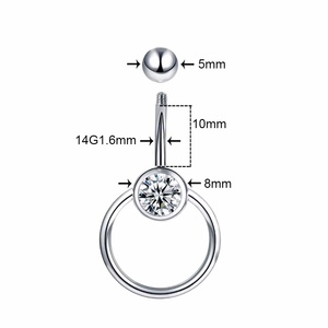 G23 titanio 14G cristal gema ombligo Piercing anillo Sexy mujer gótico Ombligo bola circón piedra principal oro ombligo joyería - Product Image 2