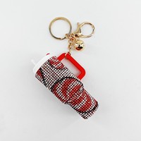 Porte-clés mini rouge à lèvres en strass tendance, support portable pour baume à lèvres, mini porte-clés bouteille d'eau, breloque de sac