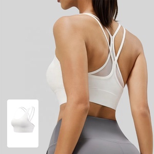 Sujetador deportivo blanco con espalda cruzada para mujer, top transpirable sin costuras para yoga y entrenamiento - Product Image 1