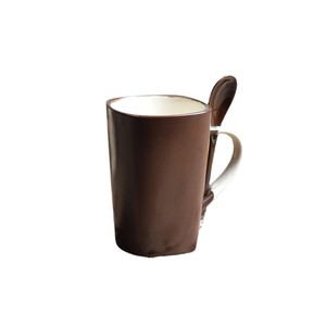 <b>Ceramic</b> Mug With Spoon Square Shape Coffee Milk <b>Cup</b> Solid Color Handle Set For Gift - Product Image 5