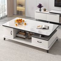 Meubles modernes pour salon et chambre à coucher, table basse blanche et meuble TV avec plateau en verre, rangement durable