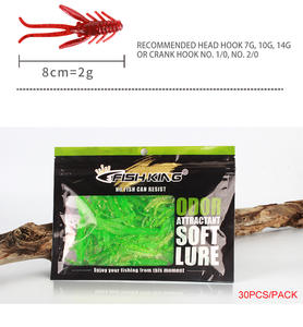 FISH KING - 30 Piezas/Bolsa, Señuelo de Gusano Suave de Plástico de 8 cm y 2 g, Camarón Flotante, Señuelo de Pesca para Lubina, Perca, Mosca, para Pesca de Lucioperca, Cebo Artificial - Product Image 2