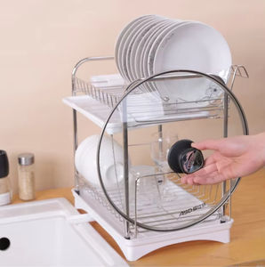 Escurridor de platos de 2 niveles, estante para platos para mostrador de cocina, escurridor de platos de gran capacidad, negro - Product Image 4