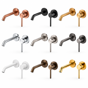 Rubinetto a Muro per Lavabo in Rame Spazzolato, Miscelatore Nascosto Monocomando per Bagno, Rubinetto a Muro Oro Rosa - Product Image 2