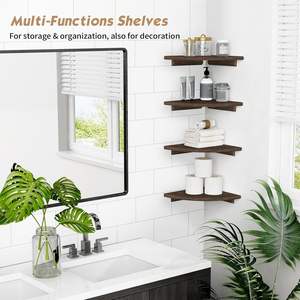 Étagère d'angle flottante noire moderne, petite étagère <span class=keywords><strong>murale</strong></span> en bois arrondie, mini bibliothèque pour chambre à coucher - Product Image 2