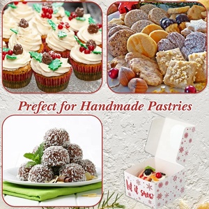 Pie Donut Cookie Panadería Cajas de embalaje de alimentos Caja de regalo de cupcakes de dulces reciclable personalizada con ventana Patrón elegante Navidad Rojo - Product Image 6