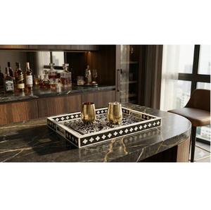 Plateau de service décoratif en bois au design Art Déco unique avec motifs floraux et fruités, ensemble multi-pièces pour la décoration de la maison, utilisation sur table/console - Product Image 1