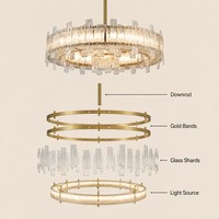 JYLIGHTING Lustre en verre givré artisanal de luxe, hauteur réglable, cadre en or brossé, luminaire suspendu moderne pour salon