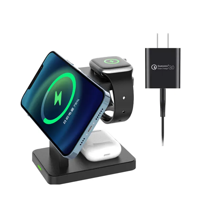 3 In 1 Wireless Charger Fast Charging 15w Magnetic Phone Holder Stand For Iphone Apple Watch Earbuds