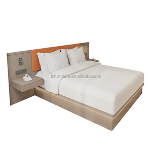 3 Star Business Hotel Bedroom Furniture Set MDF Wood Bed Frame With <b>Headboard</b> Floating Side Table For Motel Homestay Apartment - Product Image 1
