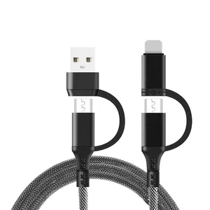 4 in 1 อินเทอร์เฟซหลายสาย USB C PD 60W PD 20W Fishnet ถักสายชาร์จเร็ว