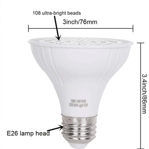 CSLIDO 12V 120V 15W <span class=keywords><strong>LED</strong></span> <span class=keywords><strong>Piscine</strong></span> Lumière RGB RF À Distance E27 E26 Base Spa <span class=keywords><strong>Ampoule</strong></span> Étang Sous-Marin Paysage Éclairage Lampe SMD2835 - Product Image 2