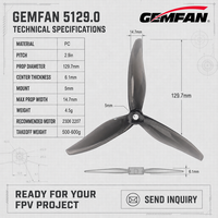 Hélices de course GEMFAN 5129 YUKI 5 pouces à 3 pales en PC pour drones FPV – Vente en gros pour applications moteurs 2306 2207