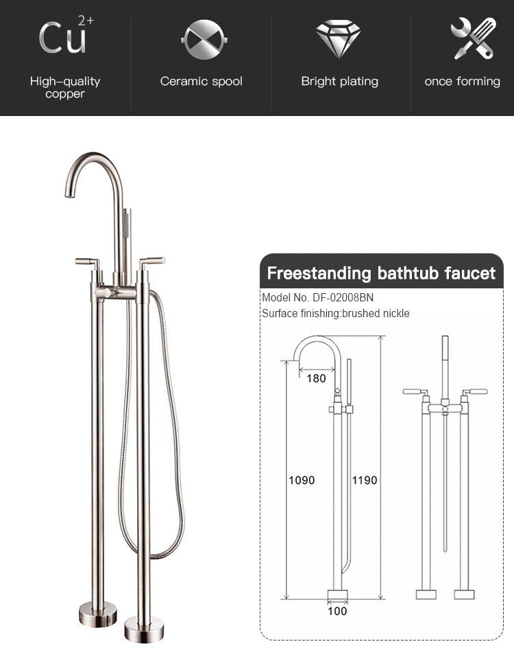 Double Handle Floor Standing Bathtub Bath Tub Faucet Freestanding Mixer Tap With Legs