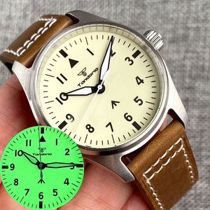 39mm 20bar Diver Vintage Pilote Montre Mécanique Hommes S NH35 movt <span class=keywords><strong>Crème</strong></span> Cadran Blanc Vert Super Lumineux Rétro Cadeau Horloge - Product Image 2