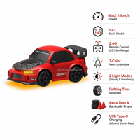 Voiture RC Mitsubishi sous licence, échelle 1:43, 2,4 GHz, semi-proporcionnelle, 4 roues motrices, vitesse de 20 km/h, drift, avec éclairage LED ambiant 7 couleurs