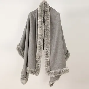 Autumn and winter new warm cold four sides tied wide skin otter rabbit hair shawl versatile fashion factory spot wholesale