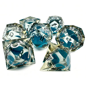 Transparent Shell Blue Liquid Core Sharp Edge RPG <b>Dice</b> Silver Inlaid Numbers Custom Logo Factory Direct Bulk Supply - Product Image 3