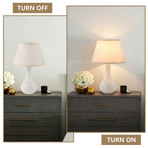 Bulk Order Modern Ceramic Nightstand <strong>Lamp</strong> 18 Inch <strong>Tall</strong> Beige <strong>Shade</strong> for Hospitality and Housing Projects - Product Image 5
