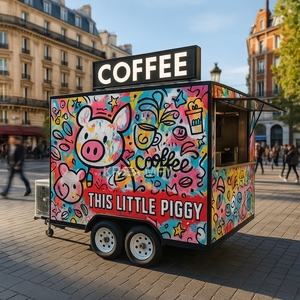 Camión Móvil de Comida Rápida, Remolque de Concesión de Jugos Callejero, con Banco de Trabajo de Acero Inoxidable Totalmente Equipado para Café y Cerveza - Product Image 1