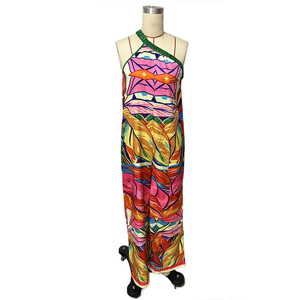 Mono informal bohemio de punto con estampado floral para mujer, sin mangas, asimétrico, largo, holgado, para primavera, verano y playa - Product Image 6