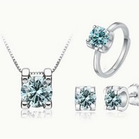 Juego de Joyería de Plata de Ley S925 con Moissanita JAIWEN, Certificado GRA, Collar con Colgante de Moissanita Ajustable, Anillo y Pendientes