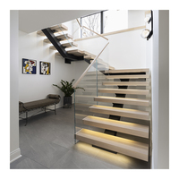 Escalier droit moderne et durable en acier et bois pour intérieur, avec monopoutre et garde-corps en verre trempé, écologique, facile à assembler, pour villa