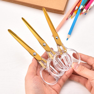 Transparent Handle Scissors Gold Plated 7 Inches Stainless Steel Office Craft Paper Cutting Tools - Product Image 1