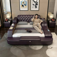 Ensemble de meubles de chambre à coucher, lit king size luxueux, moderne, en cuir, avec massage électrique, lit double multifonctionnel rembourré