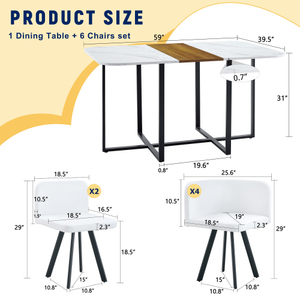 7-Piece Space-Saving Dining Set MDF <b>Table</b> + 6 PU Chairs Modern Eco-Friendly <b>Kitchen</b> Furniture <b>for</b> <b>Small</b> Spaces & Hotels - Product Image 6