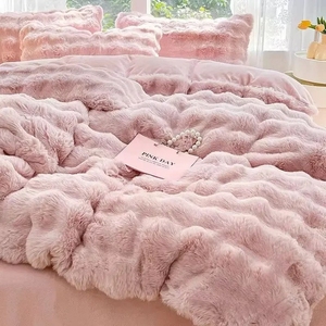 Sang trọng rắn Trắng Duvet cover ấm tấm ga trải giường vỏ gối phòng ngủ hiện đại Vượt Thời Gian Nhìn bong bóng <span class=keywords><strong>flannel</strong></span> 4-Piece thân thiện với môi - Product Image 3