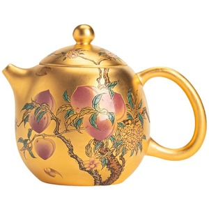 Théière en forme d'œuf de dragon plaqué or 24 carats Zhou Hongjie, en porcelaine, avec couvercle, pour service à thé Kung Fu - Product Image 5