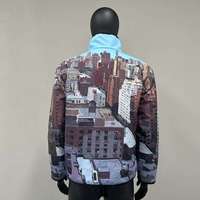Veste Homme Style Urbain Boutonnée et Zippée, Double Usage, avec Imprimé Architecture Urbaine, Patchwork en Polaire et Broderie