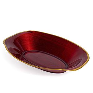 Assiette ovale en verre rouge, diamètre 21CM, AVEC BORDURE DORÉE - Product Image 1