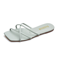 Sandales de Plage d'Été Tendance Simples en Cuir PU à Bout Carré, Plates et Élégantes pour Femmes