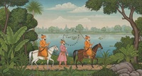Papier peint mural auto-adhésif imperméable, scène de chasse miniature indienne, lac tropical, papier peint à coller et à décoller, décoration murale