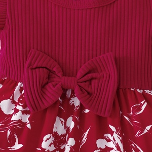 Little Girl Princess Sweet Bow Fly Sleeve Baby Cute <b>Patchwork</b> Two-piece Dress + Headscarf Set Breathable Daily Wear - Product Image 5