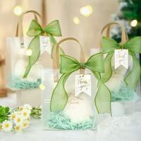 Sac en PP doré MU avec poignées en bambou, sac de shopping en plastique transparent pour cadeaux, festivals et mariages, sac cadeau en PP transparent