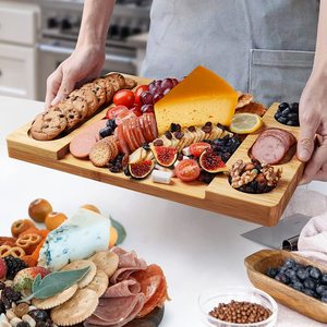 Planche à fromage en bambou avec compartiments pour servir fromage, viande, fruits, plateau de service, planche à découper pour apéritifs - Product Image 3
