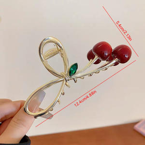Pinzas elegantes para el pelo de <span class=keywords><strong>Metal</strong></span> cereza para mujer, pasadores de moda coreana, pinzas grandes para el pelo de tiburón con cola de caballo para niñas - Product Image 3
