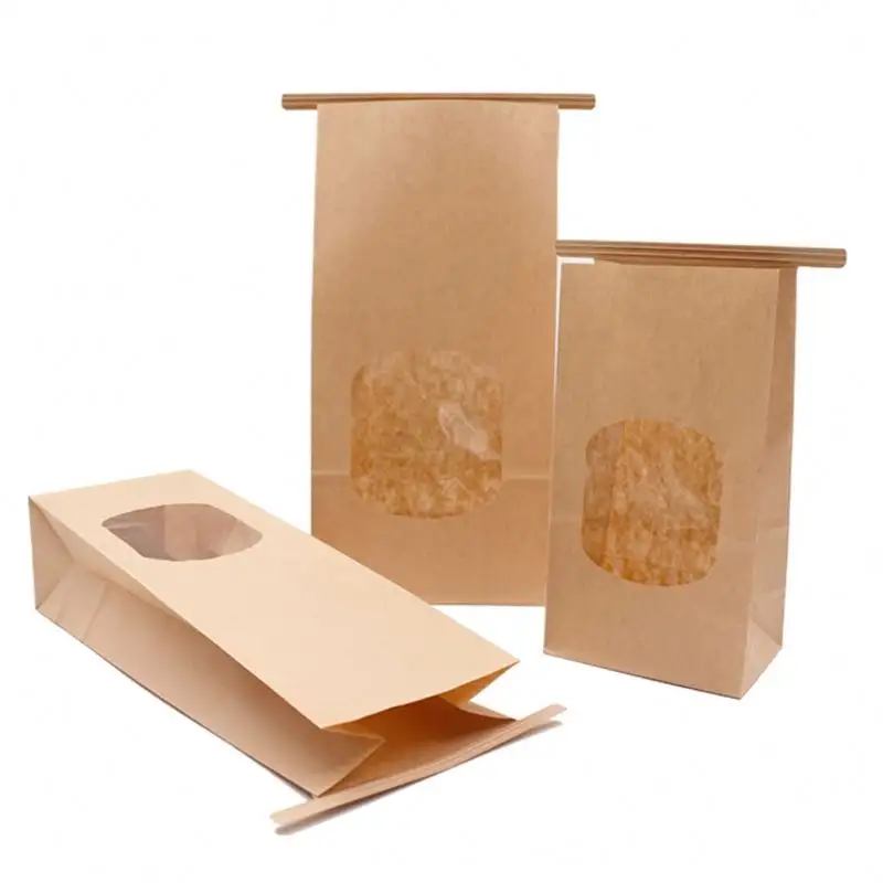 Bolsa de papel de sobremesa para café, bolsa quadrada com fundo liso com janela