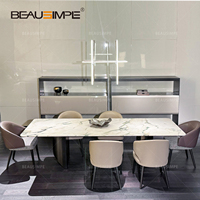 Table à manger longue extensible en marbre Calacatta, style italien minimaliste moderne, ensemble de chaises, meubles pour villa et hôtel