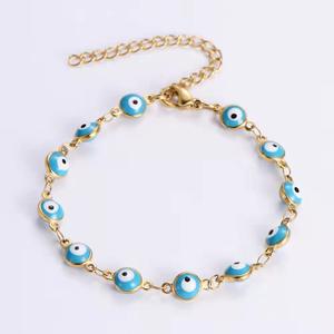 Bracciale malocchio turco con perline smaltate colorate in acciaio inossidabile placcato oro fortunato - Product Image 3