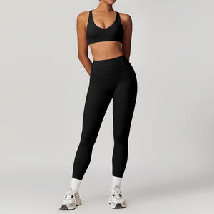 Combinaison de <span class=keywords><strong>sport</strong></span> pour <span class=keywords><strong>femme</strong></span> à prix de gros avec dos évidé, tenue de yoga très élastique sans manches, ensembles de fitness et yoga moulants - Product Image 3