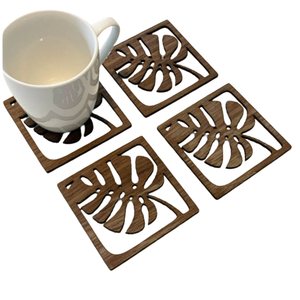 Ensemble de quatre sous-verres en bois gratuits de produits d'usine, porte-gobelet en bois, thé, café, noyer, dernier style, sous-verres décoratifs - Product Image 5
