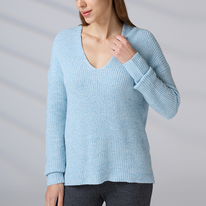 Suéter de Punto Personalizado para Mujer, con Logotipo OEM/ODM, Cuello en V, Manga Larga, Algodón, Invierno - Product Image 5