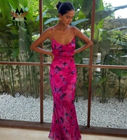 Robe de plage légère et fluide à imprimé floral avec bretelles spaghetti pour femme, collection été 2026 – Maillot de bain et tenue de plage personnalisés
