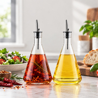 Bouteille Distributrice d'Huile d'Olive en Verre de 17 oz avec Bec Verseur en Acier Inoxydable, Ensemble de Bouteilles à Huile et Vinaigre Transparentes, Vente en Gros OEM