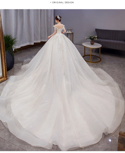 Une ligne épaule principale <span class=keywords><strong>robe</strong></span> <span class=keywords><strong>de</strong></span> <span class=keywords><strong>mariée</strong></span> 2024 nouvelle <span class=keywords><strong>mariée</strong></span> tempérament <span class=keywords><strong>princesse</strong></span> vent ciel étoilé traînant femmes enceintes petit - Product Image 4