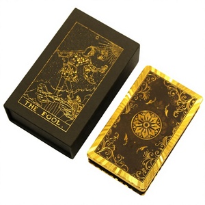 Jeu de cartes de tarot en feuille d'or, jeu de cartes de divination imperméables en plastique avec guide, jeu cadeau - Product Image 4